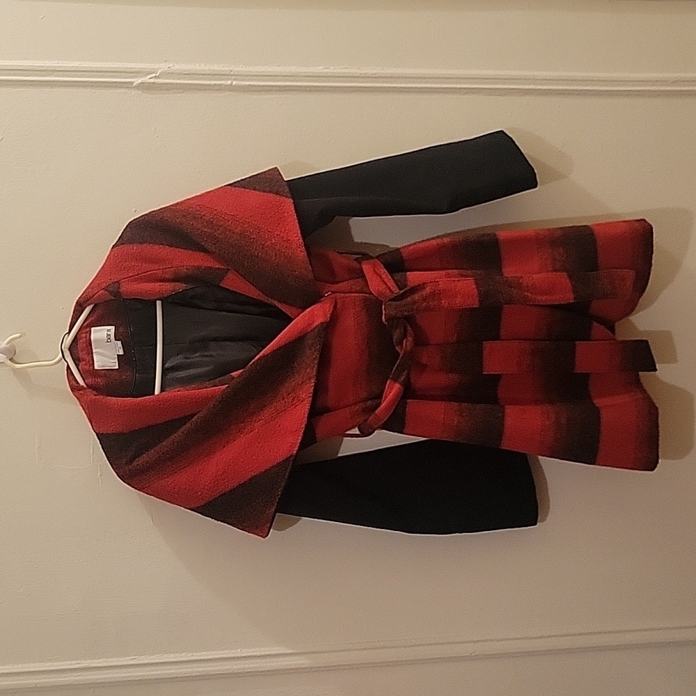 Belted Hooded Coat EUC‎ Cozy Plaid Cabincore